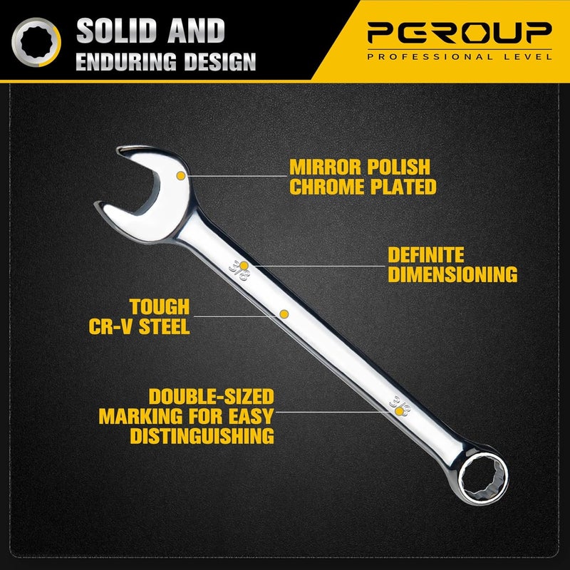 pgroup 3/8" SAE Combination Wrench, CR-V Steel with Mirror Polish, 12-Point Design, 15-Degree Offset, Perfect for Auto Repair, Household, Car & Truck Emergency - Image 3